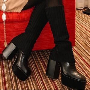 Black Platform leg warmer boots